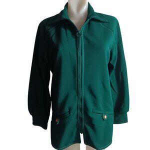 Medium Women's Vintage 70's Jantzen Green Ring Zip-Front Jacket Button Pockets